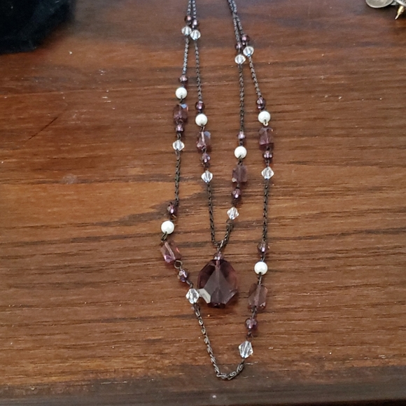 VINTAGE WHITE AND SMOKEY BEADS NECKLACE - Picture 3 of 4